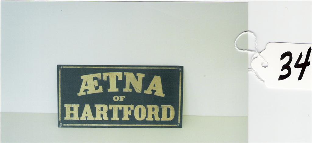 Aetna of Hartford Firemark. Tin. 6 3/4"x3 1/4".