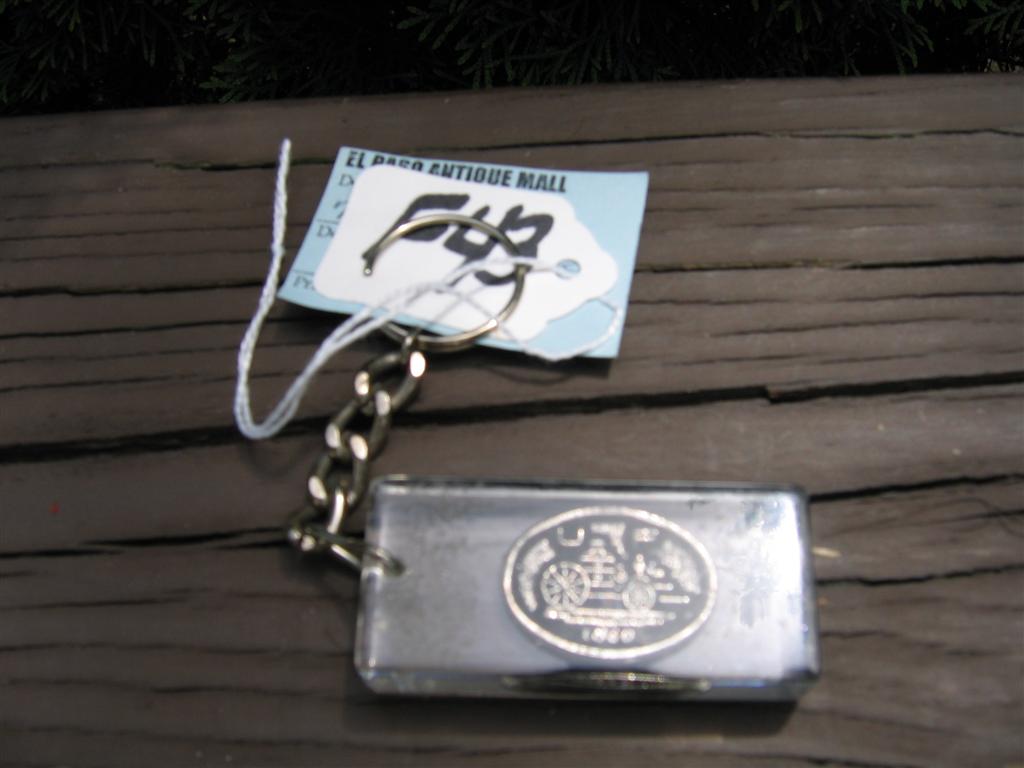 Key Chain. Lucite with replica firemark inside.