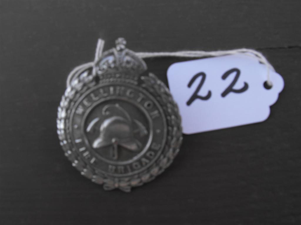 Firemans Badge. Wellington Fire Brigade. 1 5/8x2