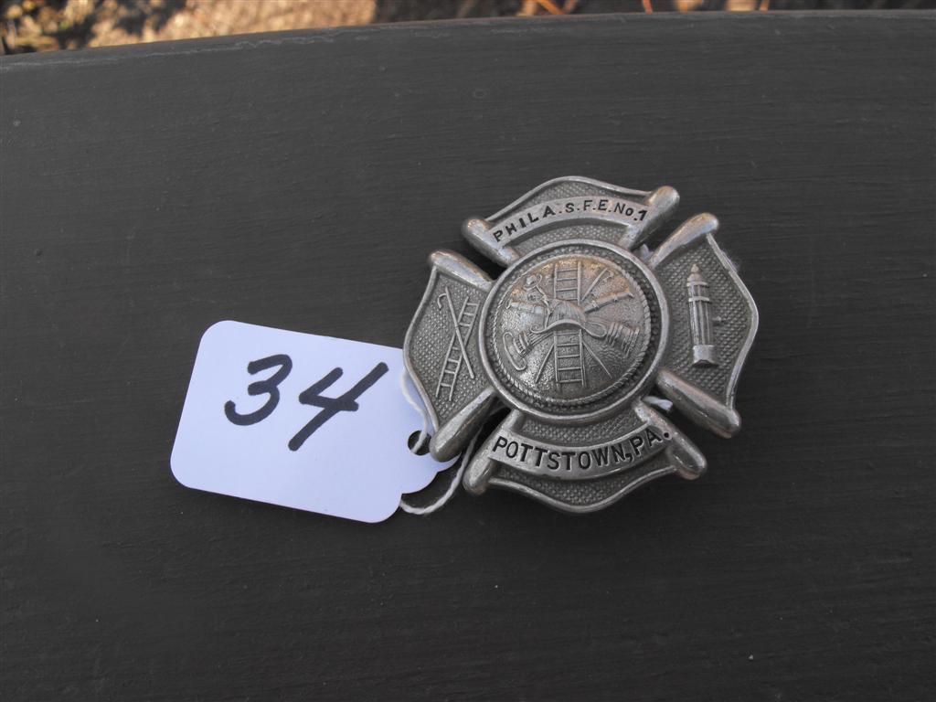 Firemans Hat Badge. Phila.S F E No 1. Pottstown,