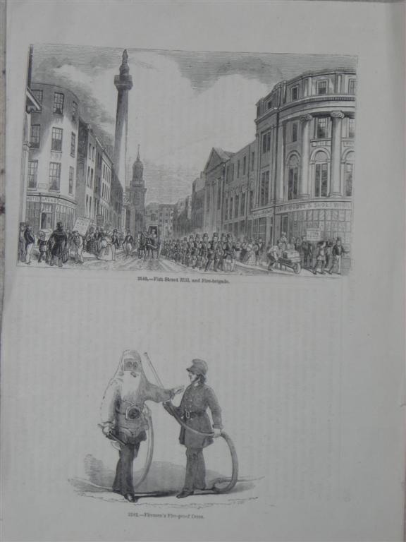 Print. "Fish Street Hill" and Fire Brigade" depic