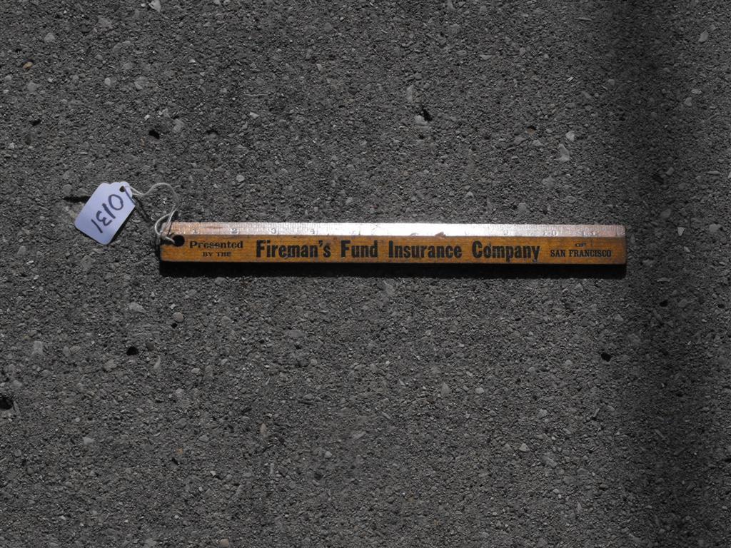 Firemans Fund Insurance Company Wood Ruler. On Ba