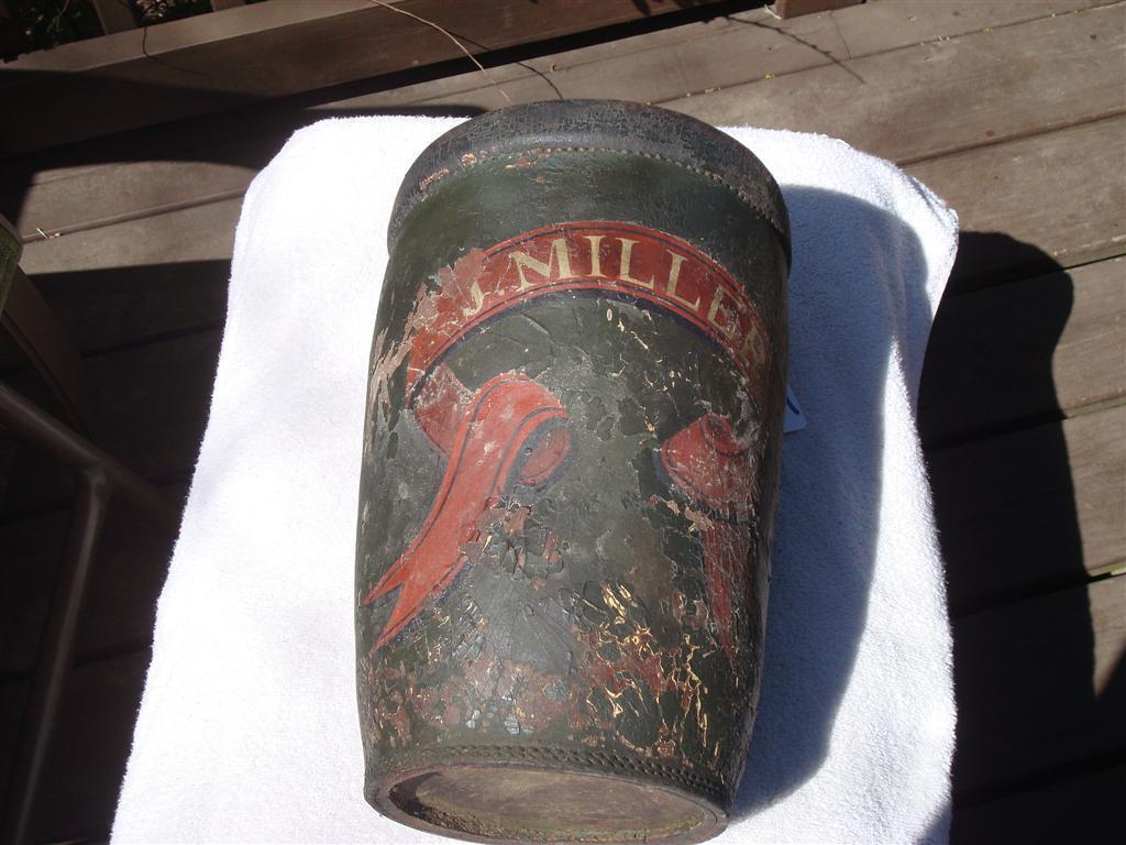 Old Fire Bucket. 12 1/4 high. On front is stenci