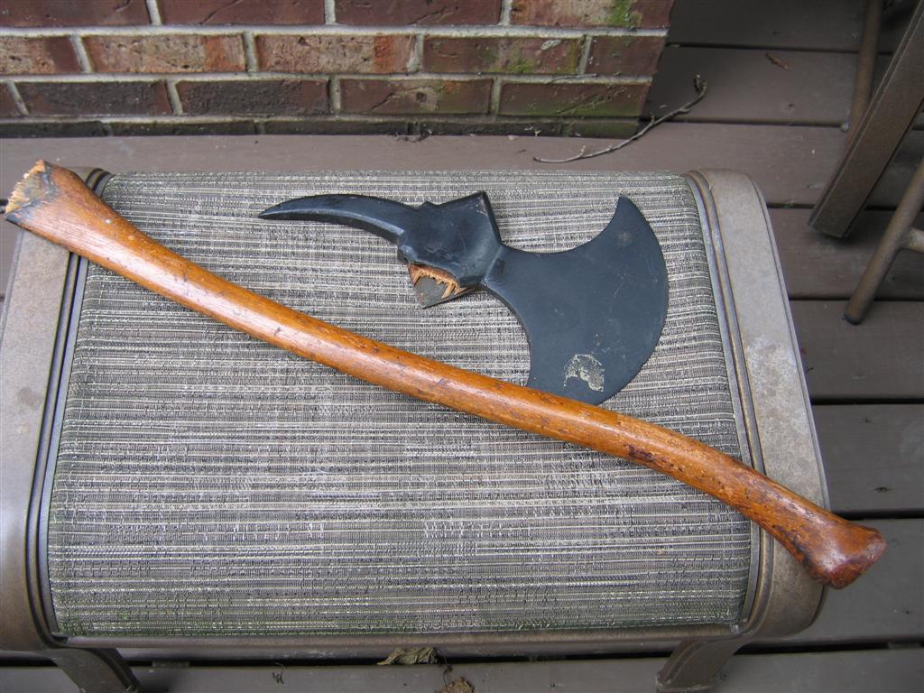 Old Fire Axe. Wood Handle with Heavy Metal Axe. D