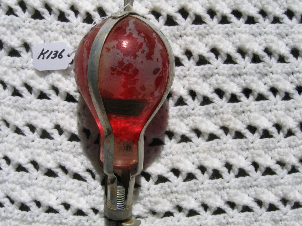 Red Glass Grenade with Original Holder. Full. Re