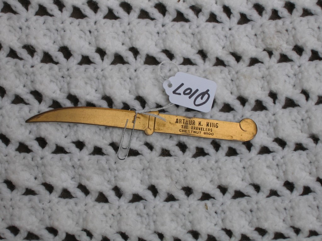 Letter Opener. Brass. Arthur K. King. The Trave