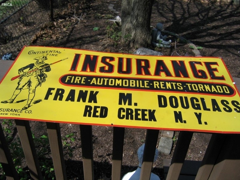 Continental Fire Insurance Sign. Tin. Yellow Bac