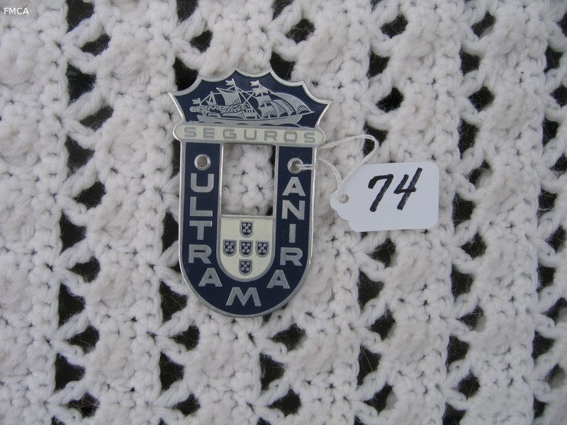 Seguros. Ultra Marina. Auto Badge/Tag. 3 7/8x2