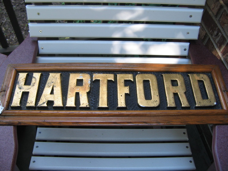 HARTFORD Sign. Original Wood Frame with Large Rai
