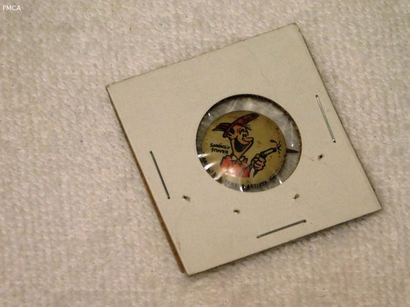 PEP Cereal Pin showing Smokey Stover. 3/4 inches.