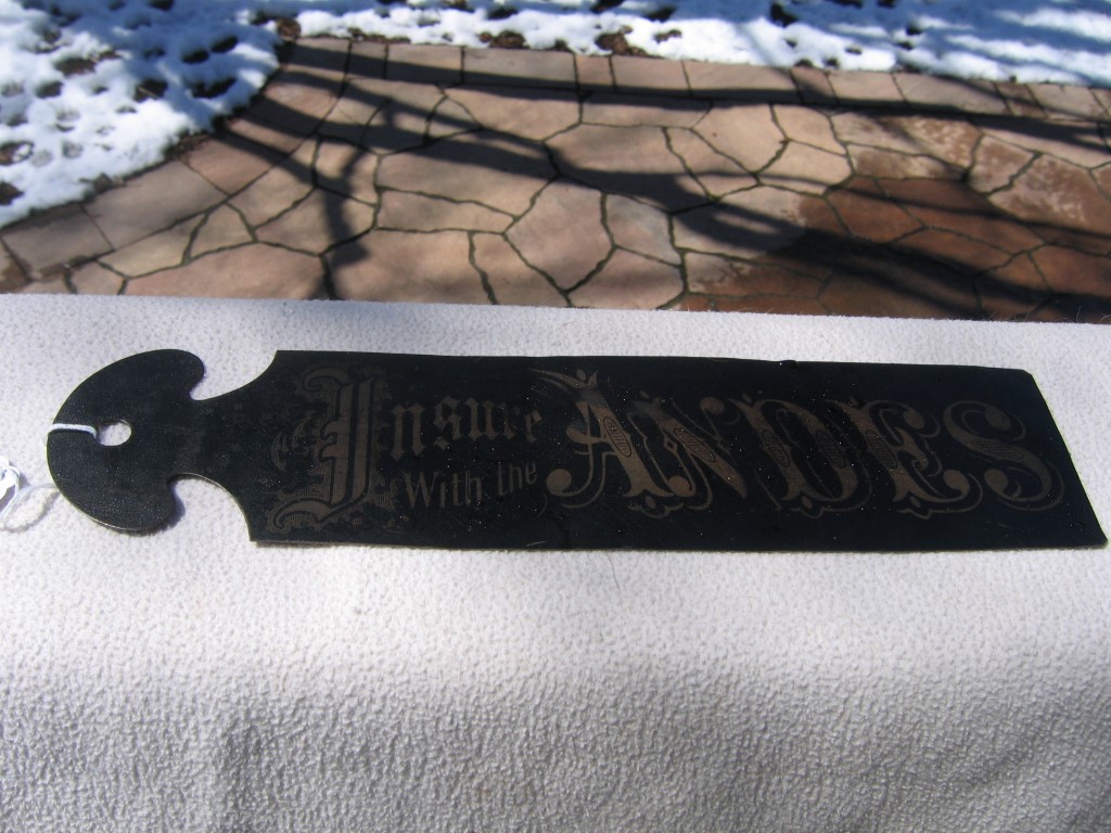 Andes Ledger Marker. Front says "Insure with the A