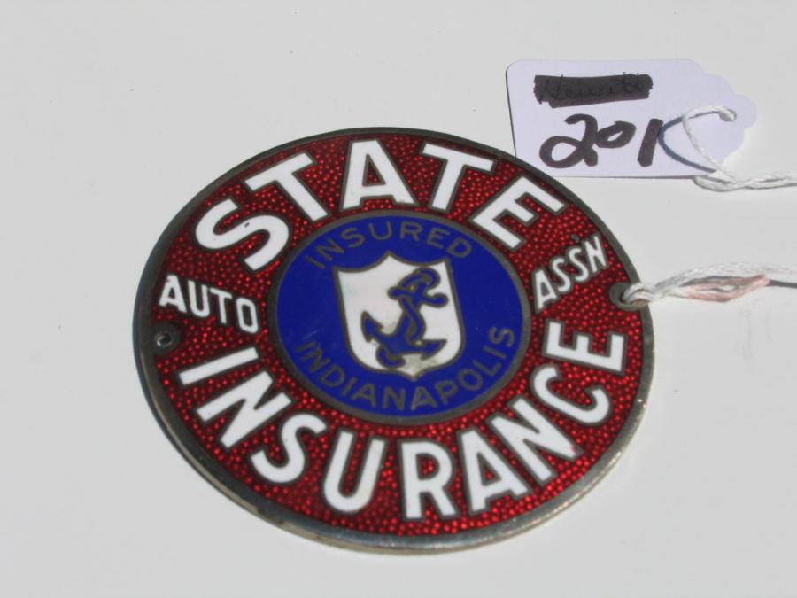 #001 State Auto Assn. Automobile Tag/Badge. Indianapolis, Indiana.