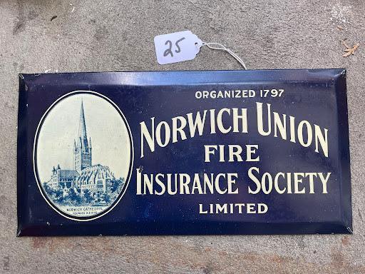 #025 Small Norwich Union Advertising Sign. Heavy Cardboard Backing.