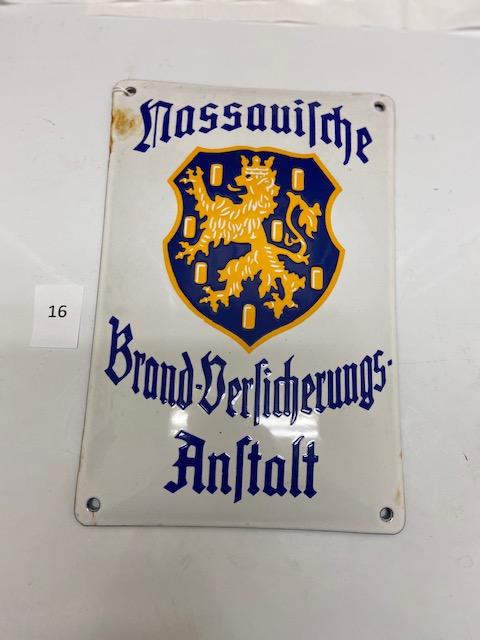 116 Firemark, Foreign Nassaulsche Brand Versicherungs, BU1349. Enameled Iron.