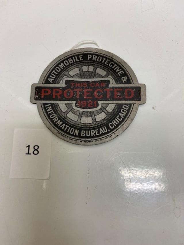 118 Auto Tag Automobile Protective & Information Bureau. 1921. 1st issue.