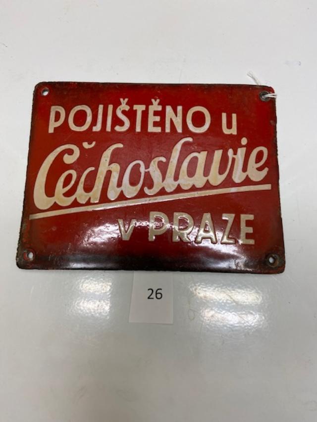 126 Firemark, Foreign Lidova Pojistovna (Czechosovkia), BU1208. Enameled Iron.