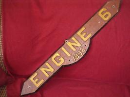Sign. Wood Engine 6. 30 3/8" x 5 1/2".