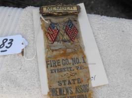 Parade Ribbon. Member pin. m Fire Co. No. 1. Eve
