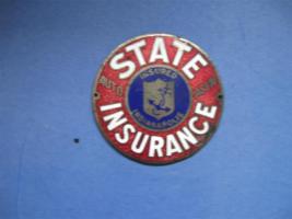 State Auto Automobile Badge. Red and Blue with Wh