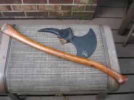 Old Fire Axe. Wood Handle with Heavy Metal Axe. D
