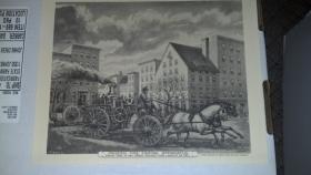 Old Fireman Print Showing "Engine Used in Great Ch