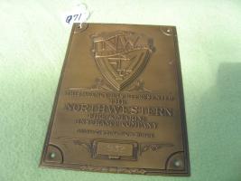Brass Colored Plaque. Metal. Northwestern Fire a