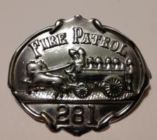 Fire Patrol Badge, # 281, 2.5” wide and 2 1/8” hig