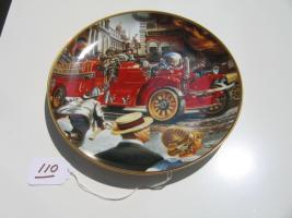 #110 Fireman’s Plate in bright red colors of a 1922 Ahrens-Fox