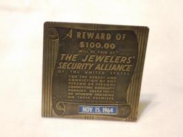 Desk Sign, Jewelers' Security 1964